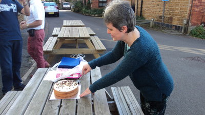 Clara cutting her birthday cake - sadly it was Tesco's and not one of Sandra's fantastic creations....