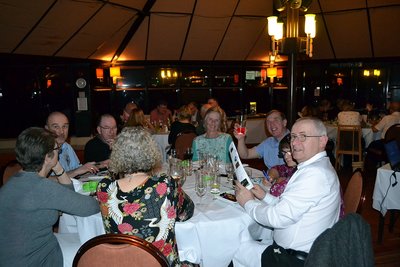 Doing the quiz in the octagonal restaurant