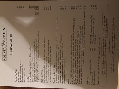 The Rodney Stoke Inn menu