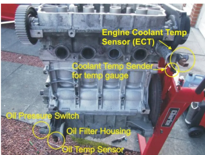 Coolant temp &amp; oil pressure sensor locations