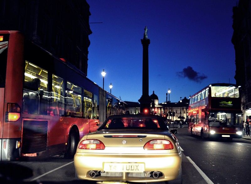 On the run - London Buses and Nelson's Column