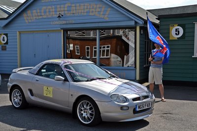 The Hard Top arrives atg Brooklands with John Wheeler (who came up with the original idea)