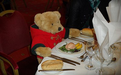 Dave tucks in to his starter at the MGCC South East Dinner but it looks like he has forgotten his Dinner Jacket...Doh!