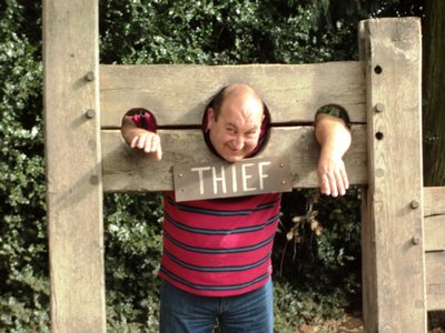 Dean in the stocks at Warwick Castle - hope he hadn't helped himself to someone else's car polish