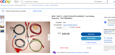 Screen dump of Low-Coolant alarm Ebay